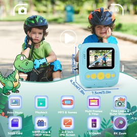 Kids Camera Instant Print for Boys Girls, Christmas Birthday Gifts for 3 4 5 6 7 8 9 Year Old Boys Girls, 1080P Kids Digital Camera Toys for Kids Age 3-14