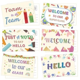 Remerabel 60 Pcs Welcome to Our Class Hello Postcards 4 x 6 Inch Back to School Blank Welcome Greeting Cards for Office School Kids Adults Teacher Students Team Supplies