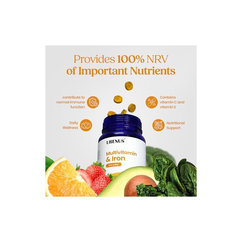 Multivitamin & Iron Tablets – Daily Vitamins & Minerals Supplement