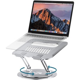 Lifelong Adjustable Laptop Stand with 360° Rotating Base, Ergonomic Computer Stand for Desk, Foldable & Portable Laptop Riser Holder Fits All MacBook, Laptops 10-16 Inches, Silver