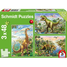 Schmidt Spiele, Adventure with the Dinosaurs, 3 x 48 Pieces Children's Puzzle, 56202