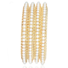 Aheli Gold Plated 2.4 inch Beads Studded Bangle Ethnic Fashion Jewellery Gift for Women
