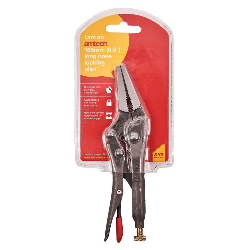 Amtech C1520 Cr-Mo Long Nose Locking Pliers, 6.5-Inch