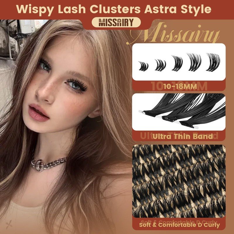 Astra Lash Clusters Kit, D Curly 10-18mm Wispy Individual Lashes