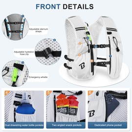 BECOJADDE Running Vest Women 5L Hydration Backpack Lightweight for Mens Womens, Running Backpack Hydration Pack for Marathon, Trail, Cycling, Hiking, Jogging White