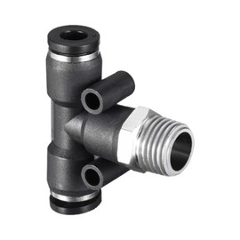 M METERXITY 1pc 6.5mm PT Male Thread Push Lock Fitting T Type Tee Union Push Connection Fitting for Pneumatic System (6mm Black)