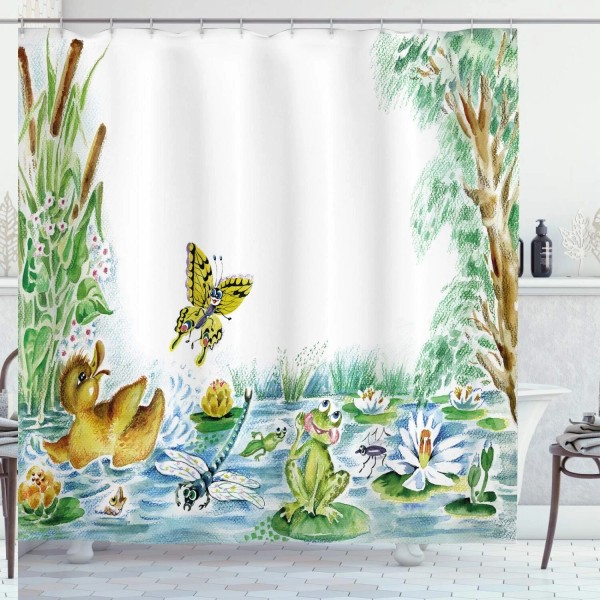 Lunora Nova Duck Shower Curtain with Butterfly, Frog, and Dragonfly