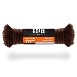 GO!elements 15 m Paracord Rope Made of Tear-Resistant Nylon Cord – 4 mm Paracord 550 Type III Cord – Suitable as All-Purpose Rope & Cord – Max. 250 kg, Colour: Brown