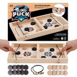 Crazy Games Crazy Games Fun Games Sling Puck Table Board Game I 14" Small Wooden Family Indoor Two Player, Table Games for Family - Top Hockey for Adults & Kids, Competitive Game for Parties It is Fun