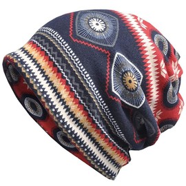 LEX STANDARD CH060 Women's Summer Knit Hat Ethnic Pattern Hat 2-Way Neck Warmer Cap