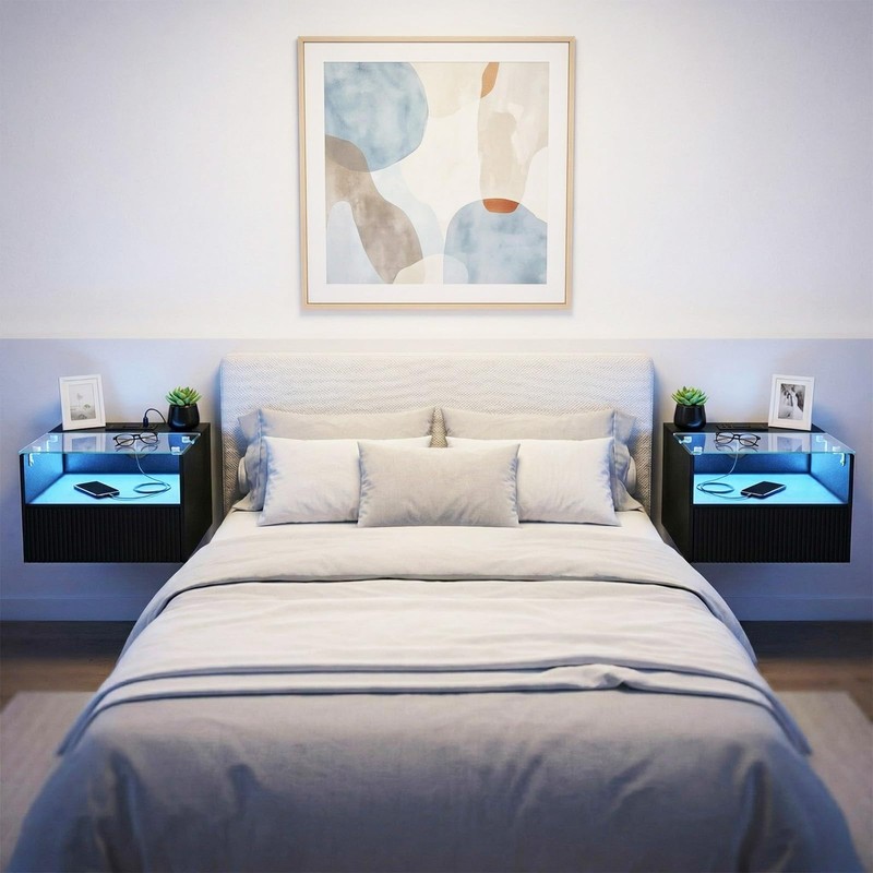 Arbuxzuy Floating Nightstand Set of 2 with Charging Station and