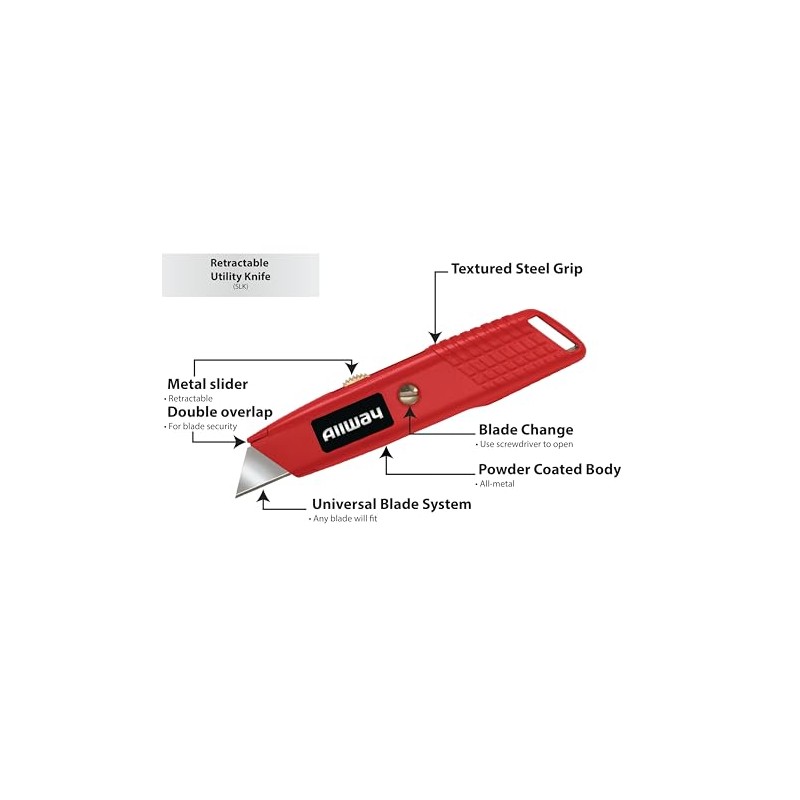 ALLWAY SLK Retractable Utility Knife with Steel Slider and 3