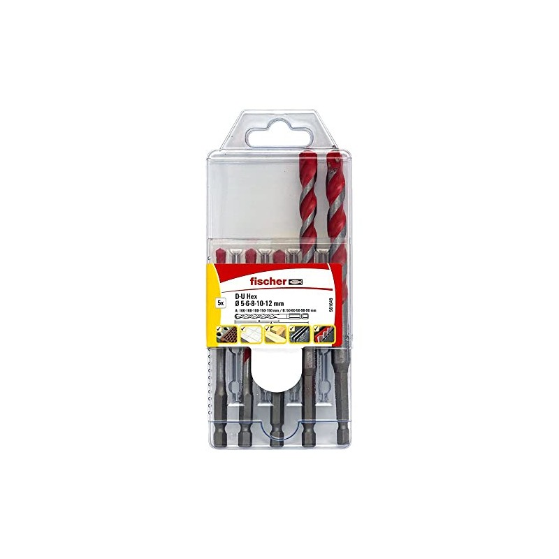 fischer 561649 D-U Hex Universal Drill Bit Set, 5 Pieces,