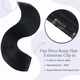 Clip in Hair Extension Human Hair 22inch One Piece Straight 100% Real Remy 3/4 Half Head -Thick (100g, 01 Jet Black)