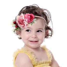 Yheahin Baby Girls Flower Nylon Headbands Newborn Rose Floral Stretchy Hair Band Party Photo Props Hair Acceaaory for Toddler Infant (Pink-C, Stretchy)