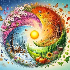 5D Four Seasons Diamond Art Kits for Adults Beginners,DIY Full Round Drill Diamond Painting Kits Four Landscapes, Paint by Diamonds Dot Gem Art Crystal Flower Easy,Home Wall Decor 13.7X13.7Inch