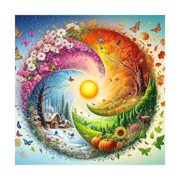 5D Four Seasons Diamond Art Kits for Adults Beginners,DIY Full