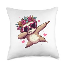 Sloth Heart Shape Sunglasses Dabbing Dance Lover Throw Pillow