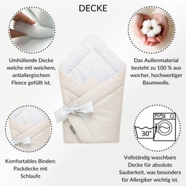 Bellochi 2-in-1 Baby Swaddling Blanket, Baby Squirrel, 100% Cotton Swaddle Blanket, 75 x 75 cm, for Prams, Baby Cot or Child Seat, All Year Round, Oeko-Tex Certified (Beige Dots)