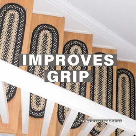 Homespice Manchester Jute Braided Step Tread Set of 13, 8"x28", Rectangle, Black & Tan - Easy to Clean, Tightly Stitched and Durable