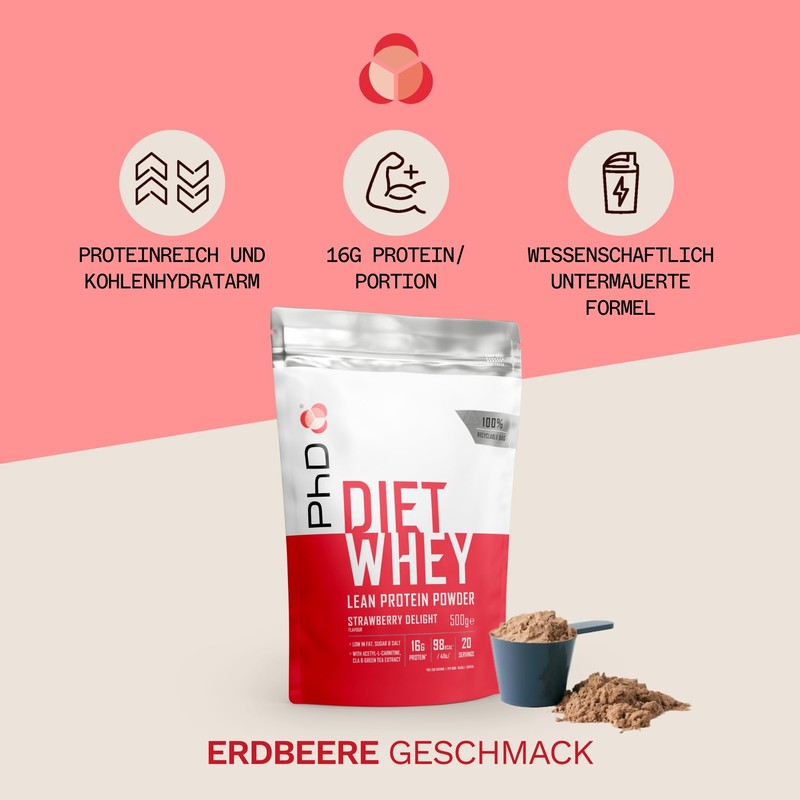 PhD Diet Whey - Strawberry, 1er Pack (1 x 500