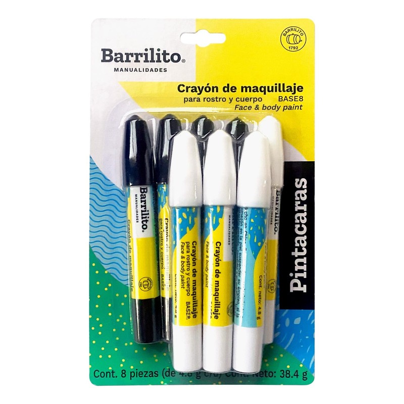 Barrilito Pintacaras Base Negro y Blanco. 8pzas. BASE8