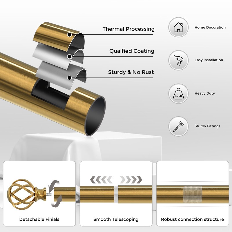 VOIIY Curtain Rods for Windows 18 to 42 Inch(1.5-3.5 Feet),3/4"