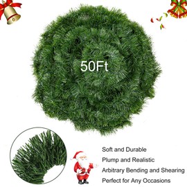 Christmas Garland for Outdoor/Indoor Decoration, Soft Greenery Artificial Garland Decorations, Non-lit Green Xmas Garlands Perfect for Party Home Garden and Holiday Festival Decor, 50 Feet 2 Pack