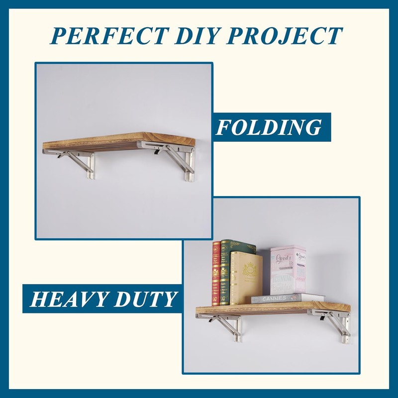 FlyGulls 2 Pack Folding Shelf Brackets Foldable Right Angle Brackets