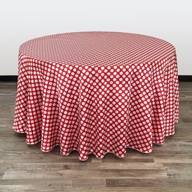 YOUR CHAIR COVERS - 120 inch Round Satin Tablecloth Red/White Polka Dot, Round Table Linens for 5 ft Round Banquet Tables