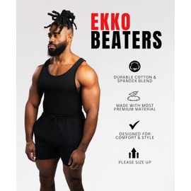 Ekkovision Beaters, Men's Tank Tops, Cotton Spandex Blend Tanks Tops for Men, Comfortable, Durable & Stylish Ribbed Fabric, Ideal Fit for Gym or Casual Wear, 3 Pack, Black, Size 2XL (Please Size UP)
