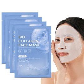 Pack of 4 Organic Collagen Real Deep Mask, Organic Collagen Mask Overnight, Anti-Wrinkle Lifting Face Mask, Collagen Reverse Film Soluble Collagen Sheet Mask, Moisturising Anti Ageing