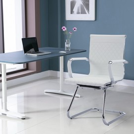 BESTANO Office & Reception Chairs Set of 2 - Modern PU Leather Mid Back Desk Chairs, White