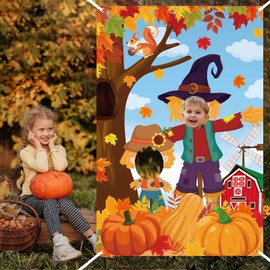 YQUQWN Thanksgiving Photography Backdrop Pumpkin Photo Background 59 x 39.4 Inch Large Scarecrow Background Fall Harvest Decorations Supplies Autumn Events Photo Props with Rope