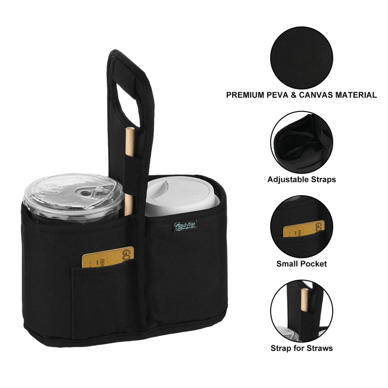 Beautyflier Drink Carrier with Handle for Delivery Reusable Insulated Coffee
