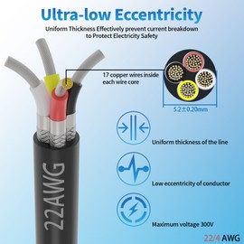 22 Gauge 4 Conductor Shielded Wire 25FT, UL2464 22 AWG CNC 4 Wire Cable Tinned Copper Stranded 22/4 CNC Wire for CNC VFD Spindle, Stepper Motor, 3D Printer, Sound, Speaker, Signal Transmission, etc.