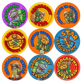 144 Geography Adventure 30mm Glossy Reward Stickers