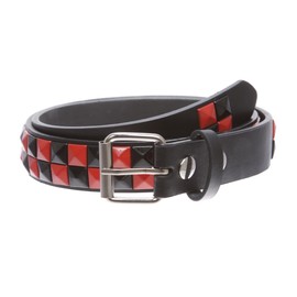 Kids 1" Snap On Punk Rock Studded Leather Belt, Black/Red | xl-36"
