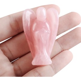 Artistone 2.0" Rose Quartz Crystal Angel Figurines Christmas Decorations Hand Carved Gemstone Pocket Pray Peace Angel Statue Decor Crystal and Healing Stones
