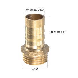 sourcing map Brass Hose Barb Fitting Straight 16mm x G1/2 Male Thread Pipe Connector with Stainless Steel Hose Clamp, Pack of 2