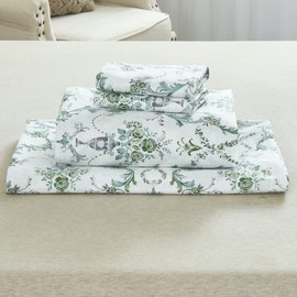 DAUAOTO Cotton Sheets Set California King Printed Bedding Sets, Botanical Vines Pattern Bedlinen for Cal King Bed Up to 14" Deep Mattress, Green