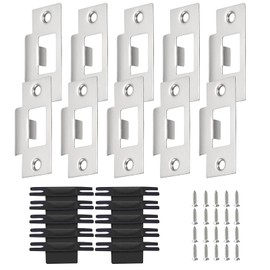10 Sets Stainless Steel Door Strike Plate with Dust Box & Matching Screws, Heavy Duty Security Door Reinforcement Kit, Deadbolt Cover Plate for Wooden Doors/Sheds/Garages (68x28mm)