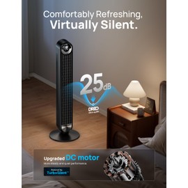 Dreo Tower Fan for Bedroom, Upgraded DC 9 Speeds 25dB Ultra-Quiet Floor Fan, 90° Oscillating Fans with 28ft/s Velocity, 12H Timer, Standing Fan, Bladeless Fan Powerful for Home Office Room