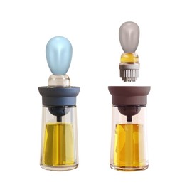 TINMIX 2 Pack 2 in 1 Ölspender mit Pinsel 180 ml Olivenölspender Flasche für Küche Glas Speisen Ölflasche für BBQ Grill Backen Gebäck Salat (Blau + Grau)