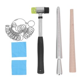 Ring Sizer Set Aluminum Finger Sizing Gauge Polishing Wood Mandrel Rubber Hammer  Size Ring Kit for Jewelry Making