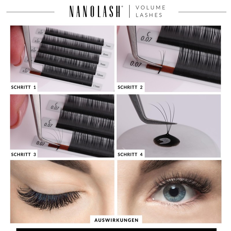 Nanolash Eyelash Extensions for Volume Technique, Eyelashes for Professional Extension
