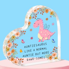 QMVMV Funny Auntiesaurus Gifts Auntie Acrylic Plaque from Niece Nephew Christmas Birthday Gifts for Auntie