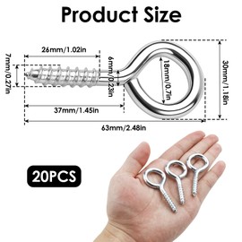 20PCS Stainless Steel Heavy Duty Eye Bolts Screw in, Rust and Corrosion Resistant Screw Eyes with Long Thread, Durable Eyelet Screws and Eye Bolts for Indoor and Outdoor Use, Easy to Install Screw Hoo