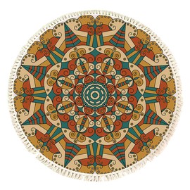 Terafeels Small Rug Boho Round Rug 2Ft Washable Round Area Rug Non-Slip Small Round Bathroom Rug Throw Lightweight Round Bedroom Rugs Oriental Distressed Print Round Carpet for Entryway Nursery, 8060