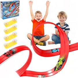 Speed Track for Toy Cars, 4M Flexible Car Track Play Set with 4 Diecast Car Toys for Racing and Flexible DIY Trucks Suction Cup Speed Track Presents for 3 4 5 6 Year Old Boys Girls